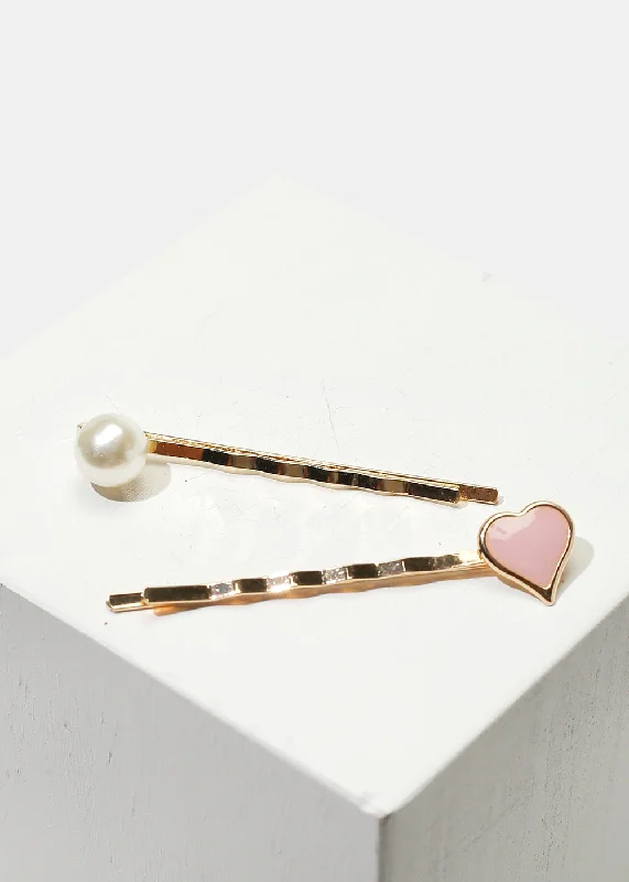 4-Piece Heart & Pearl Hair Pins