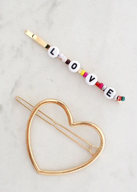 Love & Open Heart 2 Piece Hair Pin