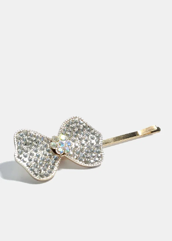 Rhinestone-Studded Bow Hair Pin