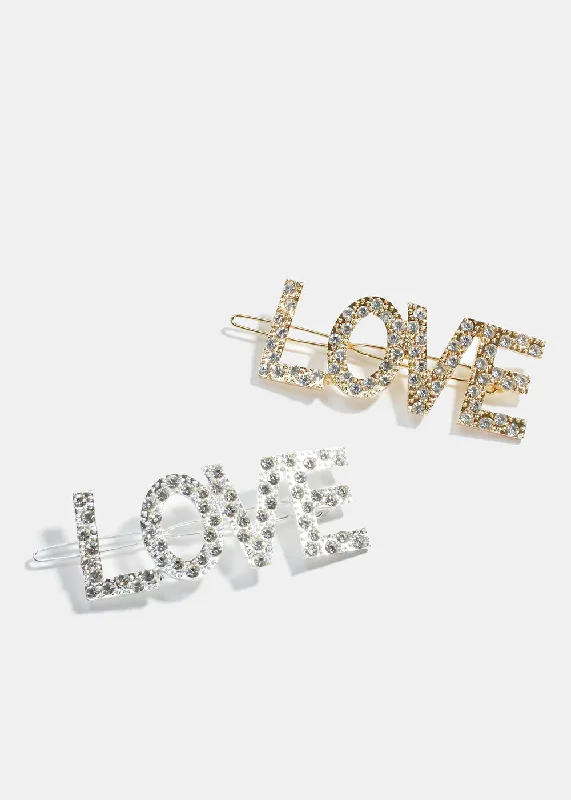 Rhinestone-Studded "LOVE" Hair Pin