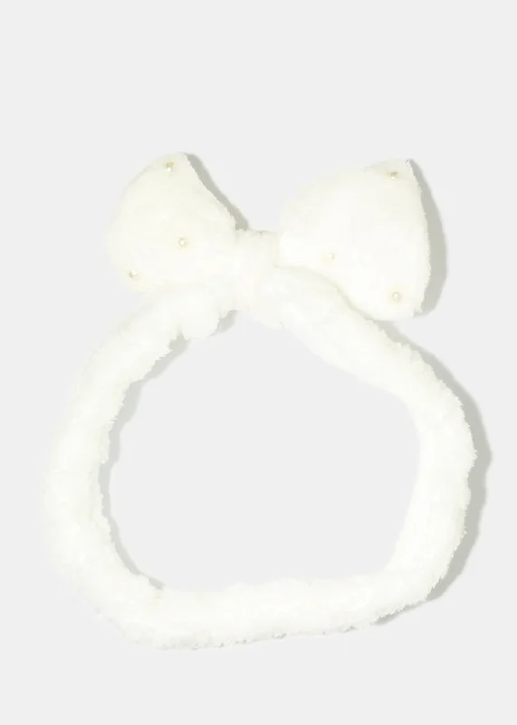 Small Bow & Pearls Spa Headband