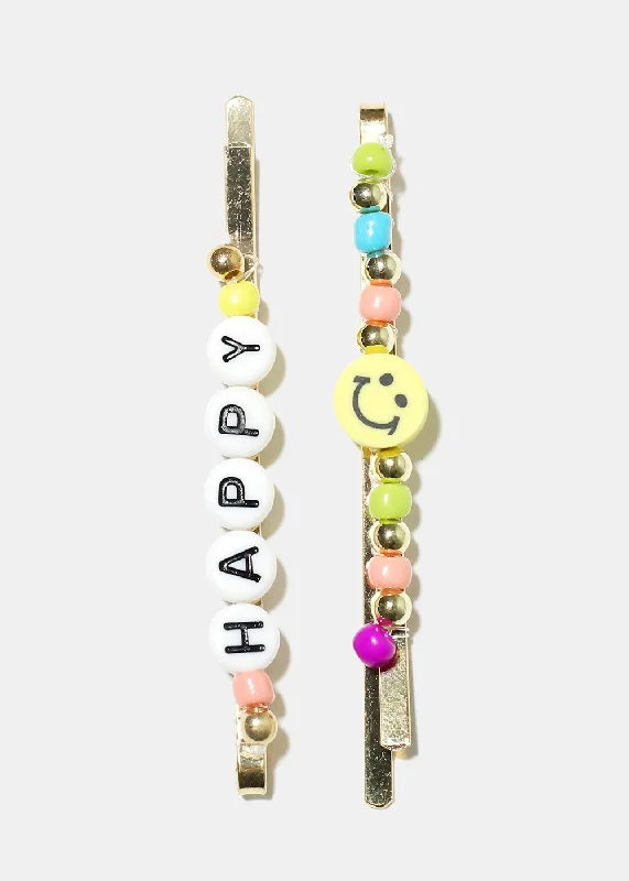 Smiley & "HAPPY" Hair Pin Set