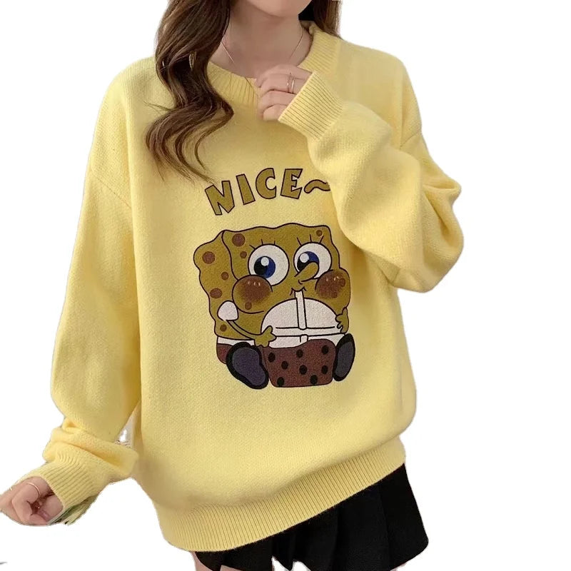 curly wigs for short hair -2024 spring hot sales crew-neck long-sleeved printed fashion women's pullover sweater