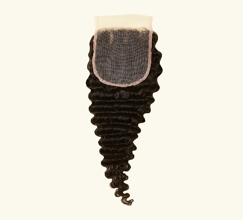 wigs for women with large heads -Virgin Brazilian Deep Wave 5” x 5” Standard Lace Closure