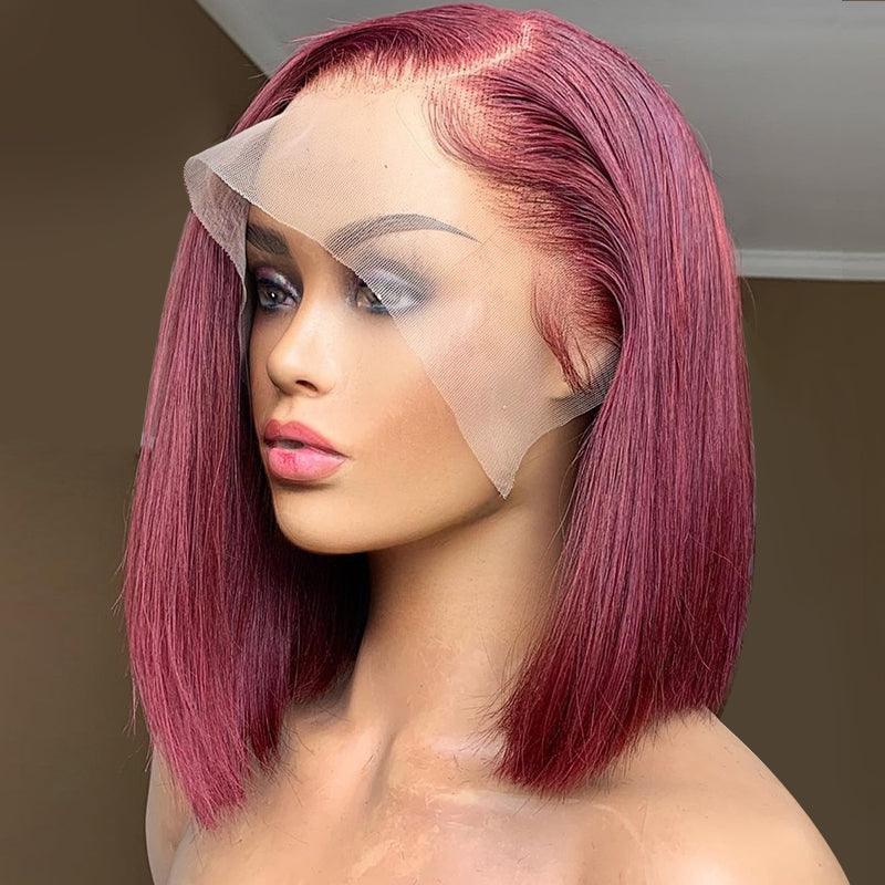 wigs for wedding events -99J Straight Bob Wig 13x4 Lace Front Wig Red Wine Color Hair