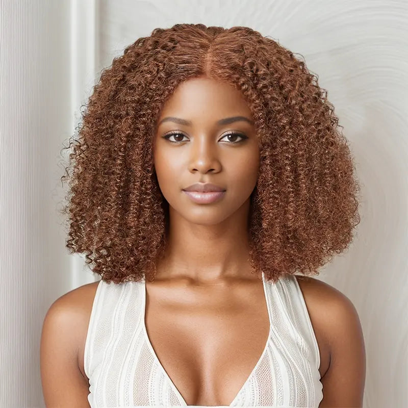 short straight wigs for women -7x5 13x4 Glueless Chic Bob Chocolate Brown Kinky Curly Wig