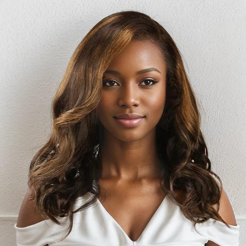 wigs for cancer patients -13x4 Glueless Brown Mixed Color Highlight Bob Body Wave Wig