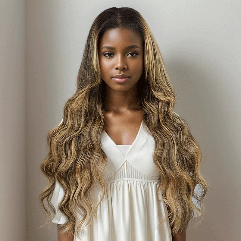 heat-resistant wigs for styling -7x5 13x4 Glueless Ombre Highlight Bleached Knots Body Wave Wig