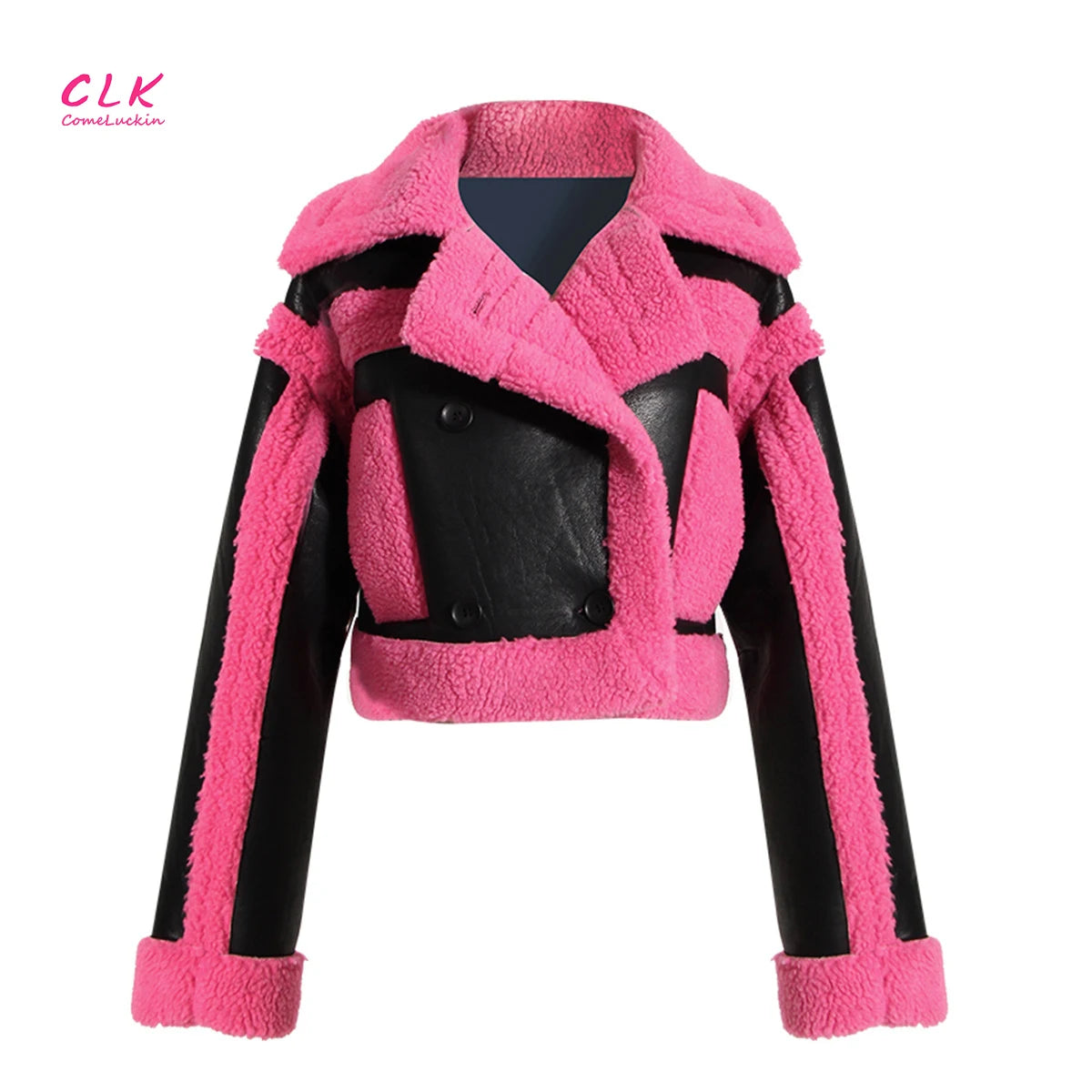 best wigs for curly hair -New Wholesale Autumn Winter Fashion Street Coat Women's High Quality Pink Contrast Color Imitation Fur Jacket For Women