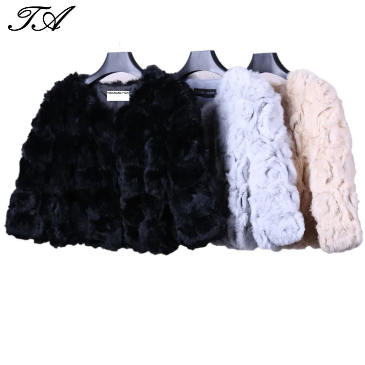 wigs for quick styling -Wholesale New Design Rose Knitted O-Neck Trench Real Rabbit Fur Coats