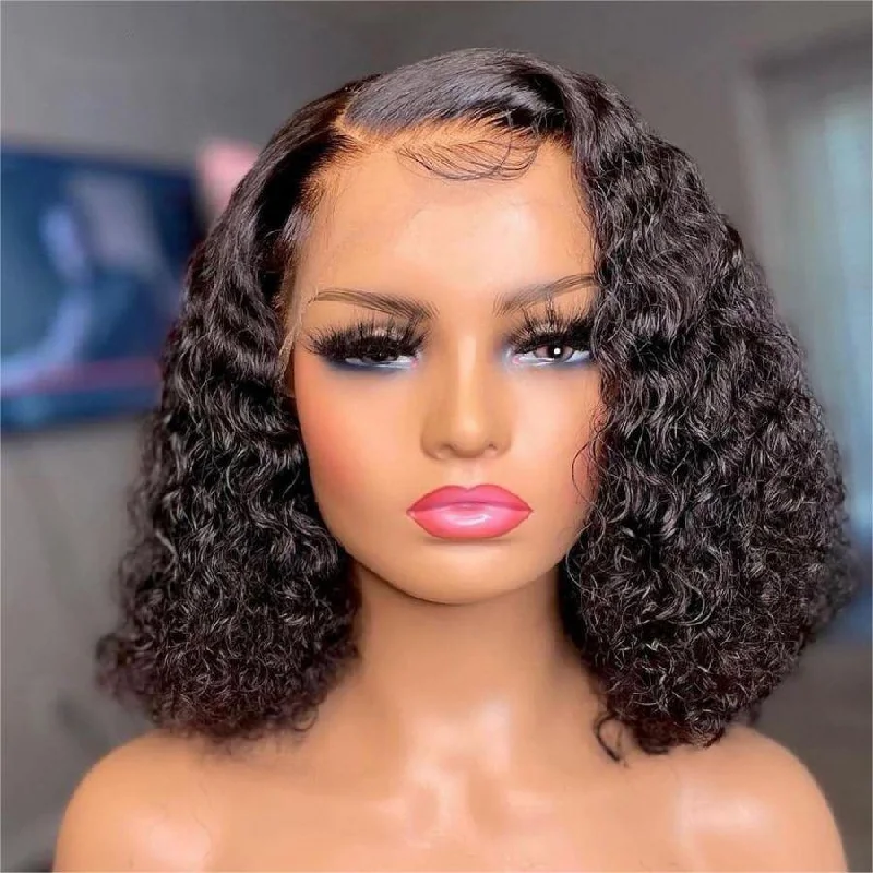 vintage wigs for women -WOWANGEL 13x6 Skinlike Real HD Lace Front Wig Curly BOB 250% High Density