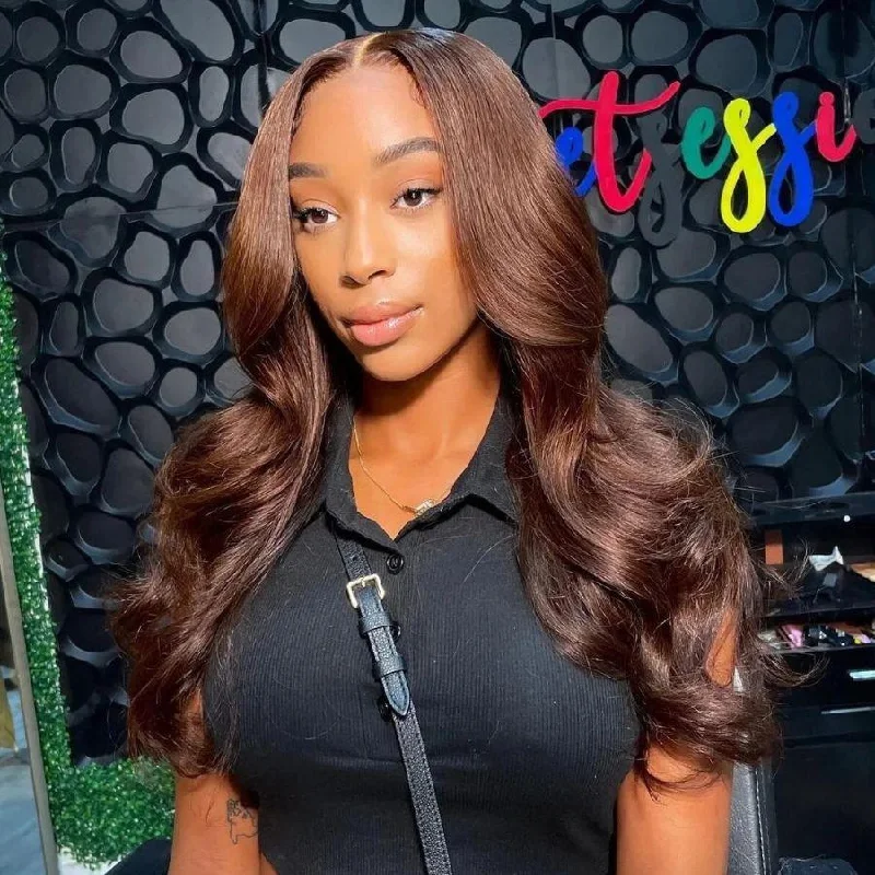 wig accessories for styling -WOWANGEL #4 Brown Color Skinlike Real HD Lace 13X6 Full Frontal Wig Body Wave