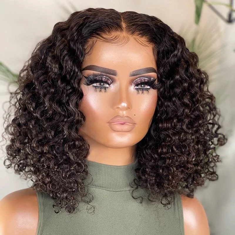 soft lace front wigs -WOWANGEL Wear & Go 5x5 Skinlike Real HD Lace Closure Wig Curly BOB Glueless Install