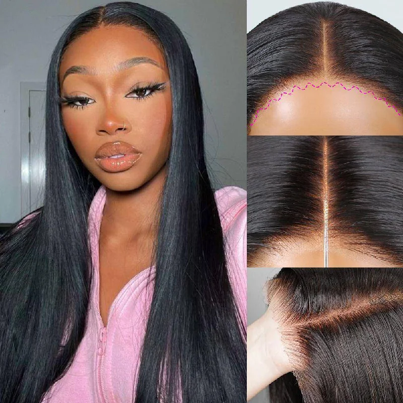 natural wigs for thinning hair -WOWANGEL Wear & Go 5x5 HD Lace Closure Wig Straight Pre-Everything Glueless Wig