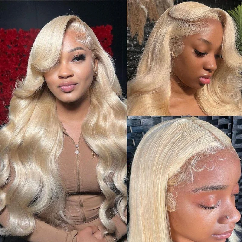 short straight wigs for women -Upgrade 2.0 | 613 Blonde Skinlike Real HD Lace 13x6 Full Frontal Wigs Body Wave