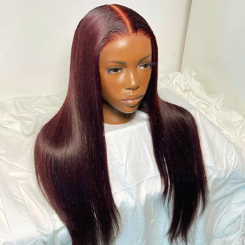 soft lace front wigs -WOWANGEL 99J Burgundy 5X5 HD Lace Closure Wig Straight Glueless Wigs