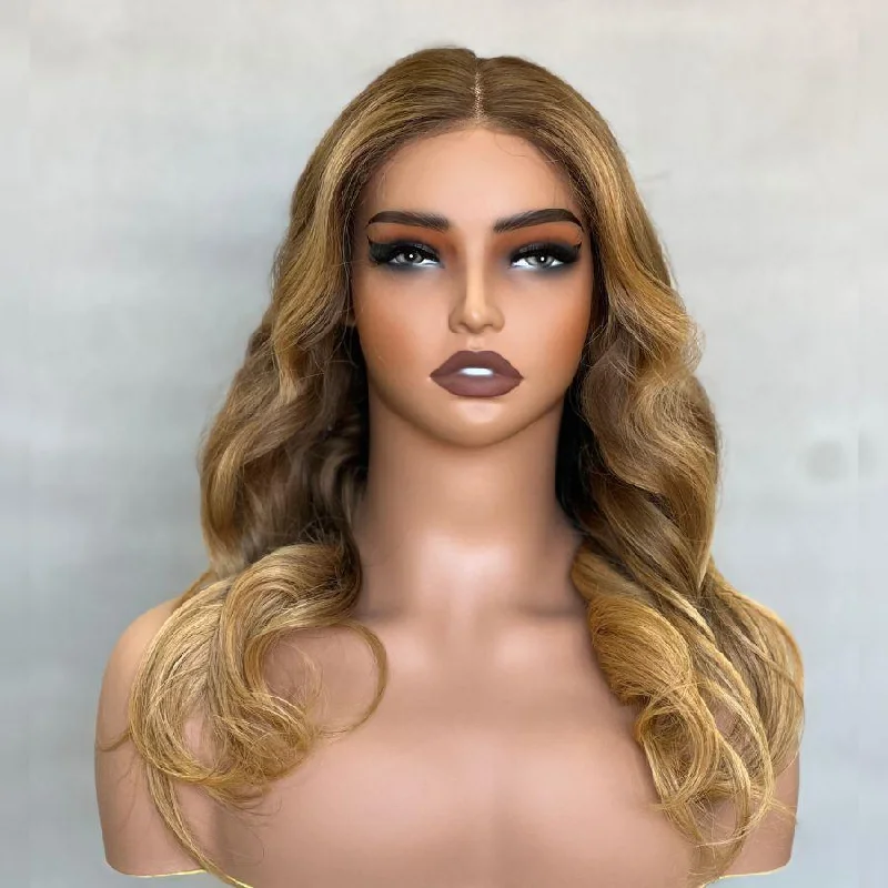 stylish wigs for men -WOWANGEL Blonde Balayage 13X4 HD Lace Full Frontal Wig Raw Hair