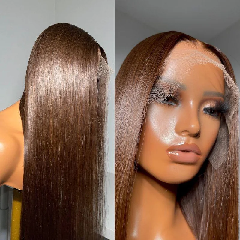 thick wigs for voluminous hair -WOWANGEL Chestnut Brown Color 13X6 Skinlike Real HD Lace Front Wigs