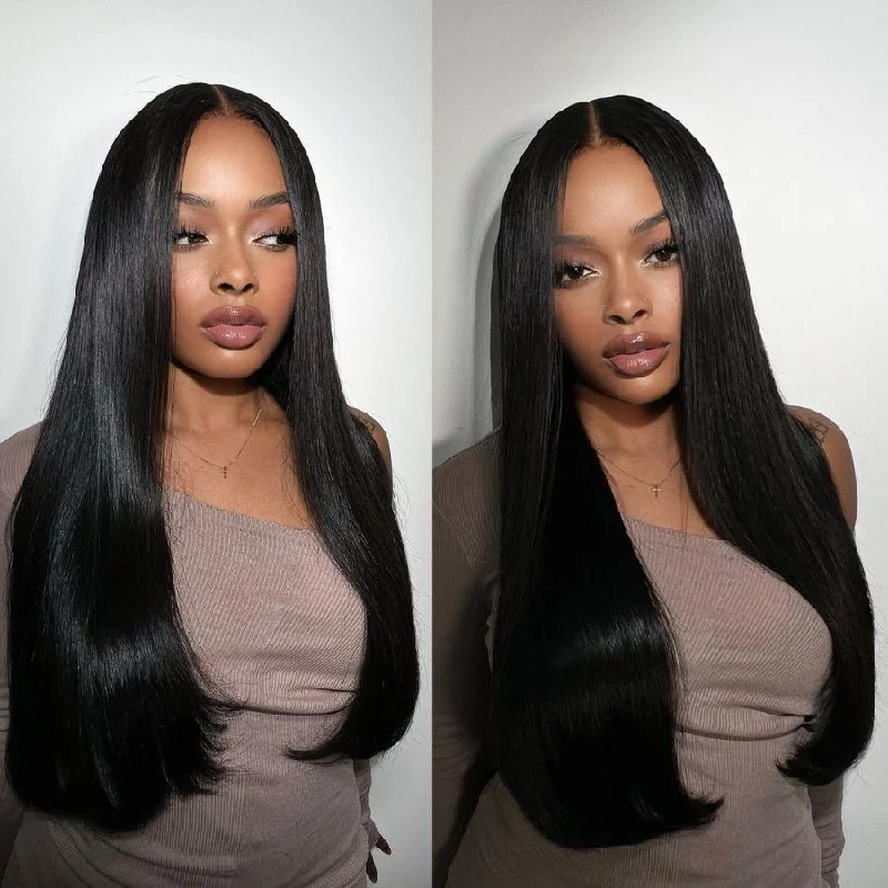 wigs for full coverage -WOWANGEL Double Drawn Blunt Cut 13X4 HD Lace Frontal Wigs Straight Closure Wig