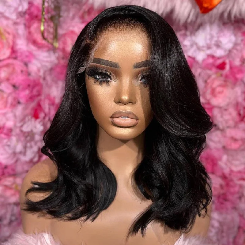 synthetic wigs for beginners -WOWANGEL Elegant Wave 13x6 SKINLIKE Real HD Lace Front Bob Wigs Side Part