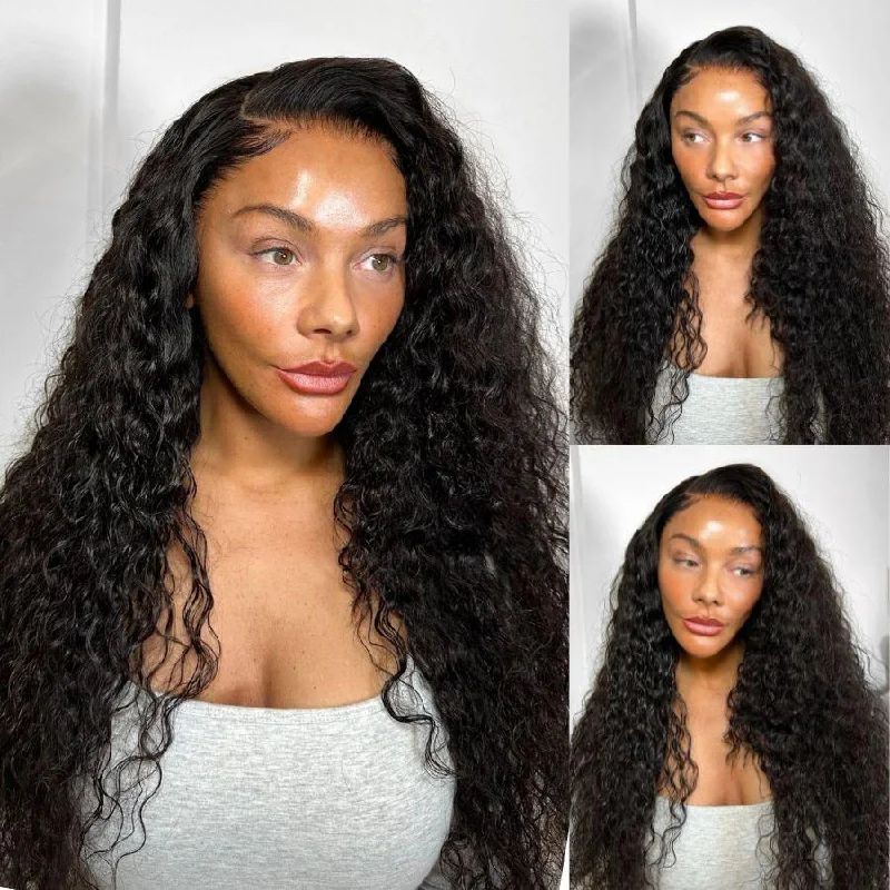 medium brown wigs for women -WOWANGEL 13x6 HD Lace Full Frontal Wig Water Wave Clean Hairline