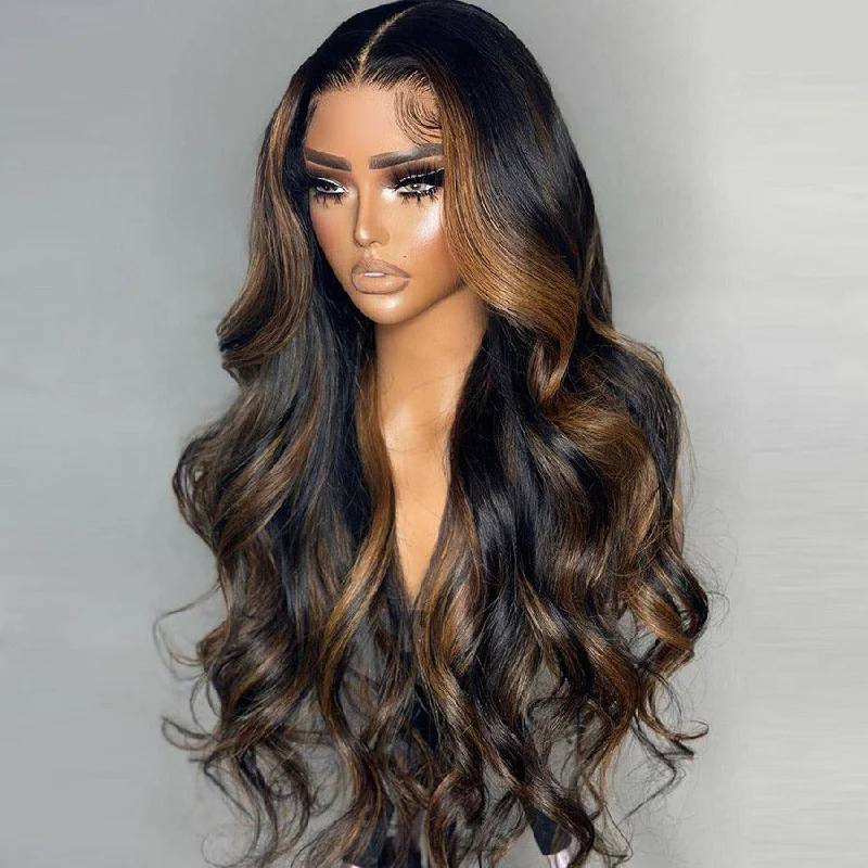 wigs for long faces -WOWANGEL Highlight 5X5 HD Lace Closure Wig Body Wave Wear & Go Wig