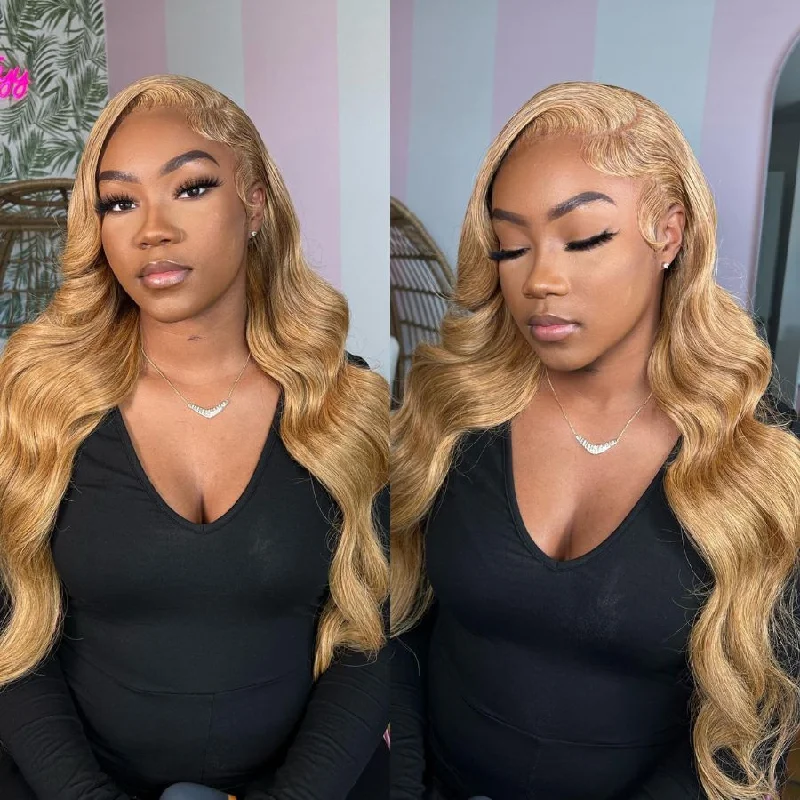 wigs for volume and thickness -WOWANGEL Honey Blonde 13x6 Skinlike Real HD Lace Front Wig Body Wave