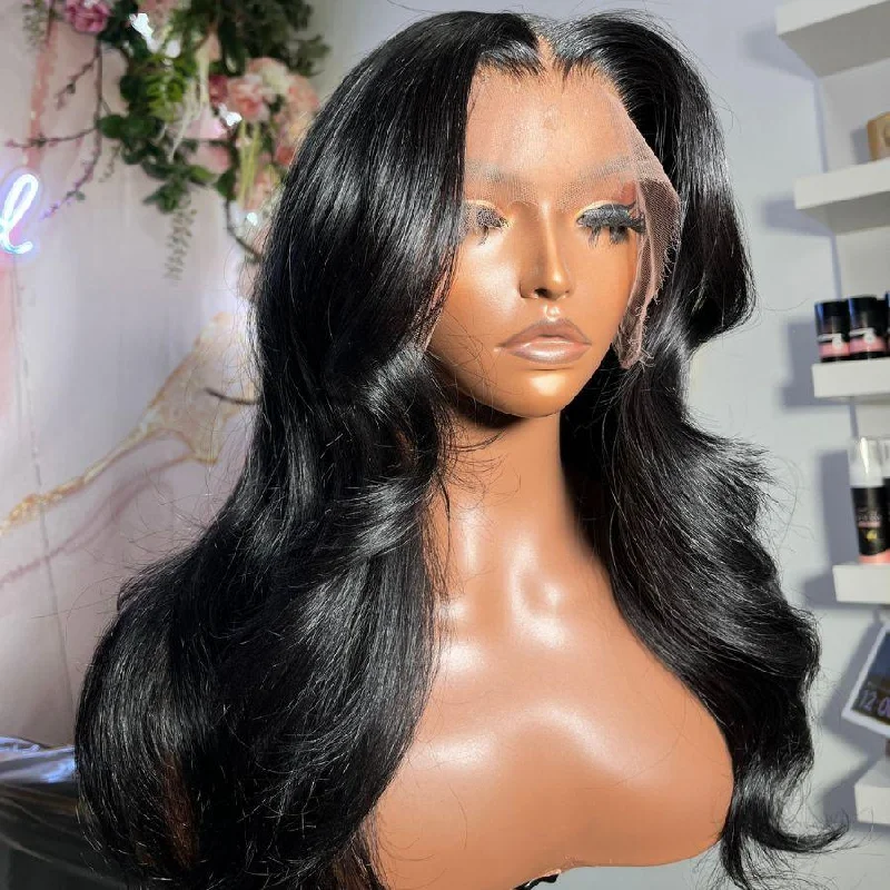 full wig caps for women -WOWANGEL Jet Black 13X6 Skinlike Real HD Lace Front Wigs Body Wave