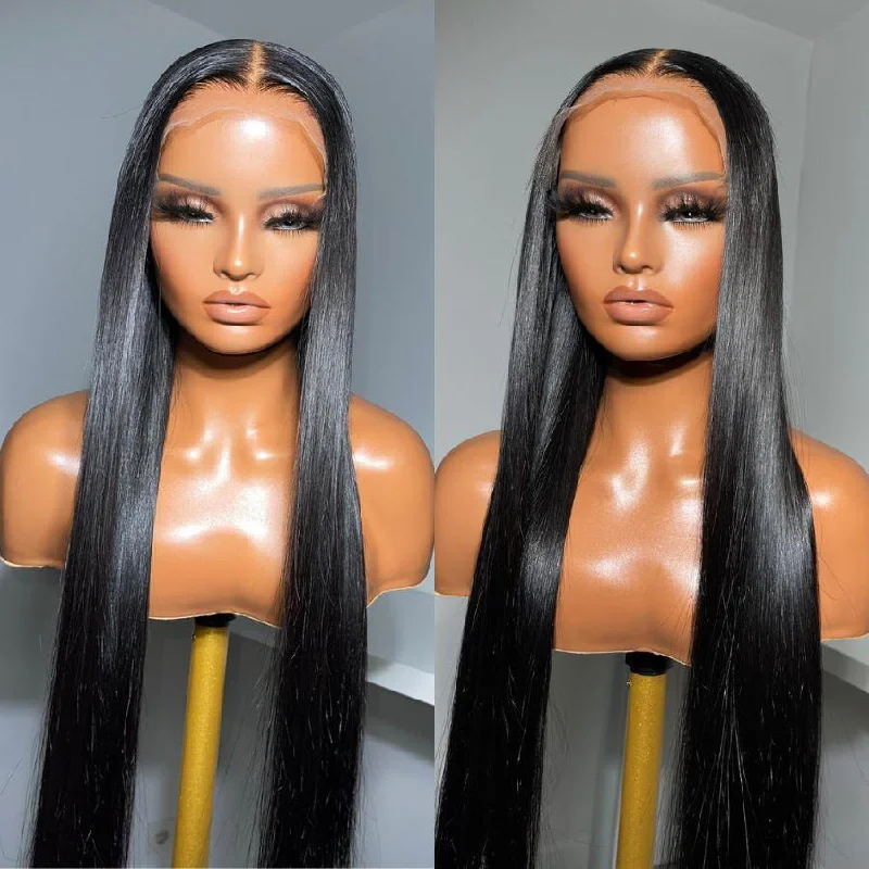 full wig caps for women -WOWANGEL Jet Black 6x6 Skinlike Real HD Lace Closure Wig Silk Straight Glueless Wig