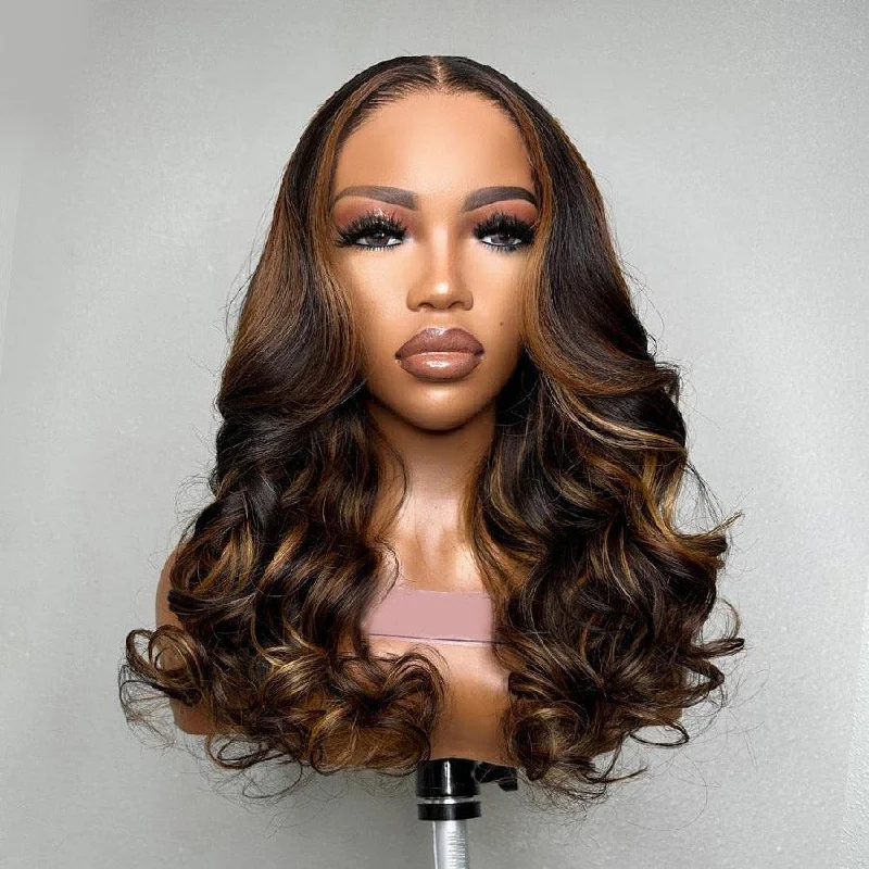 stylish wig caps for women -WOWANGEL Mix Highlight Color Skinlike Real HD Lace Closure Wig Glueless Wear Go Wig