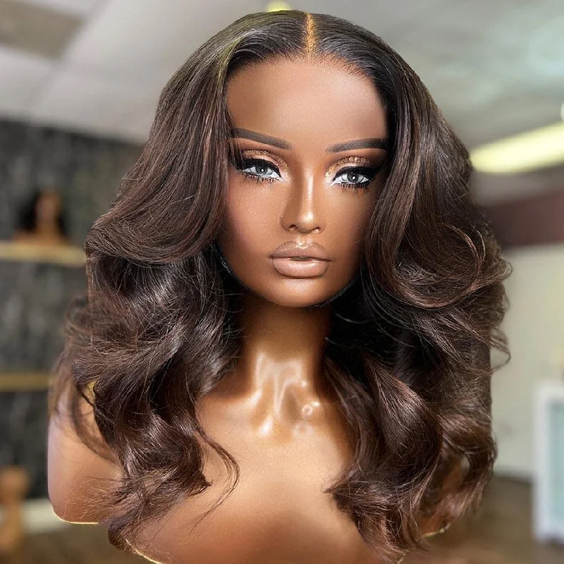 wigs for women with alopecia -WOWANGEL Dark Auburn 5X5 HD Lace Closure Wig Body Wave Wear & Go Wig