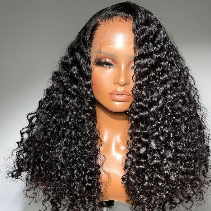 colored wigs for men -WOWANGEL Raw Hair Deep Wave 13X4 HD Lace Full Frontal Wig Pre Plucked