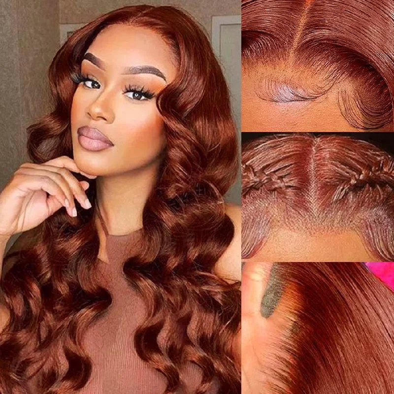 medium brown wigs for women -WOWANGEL Reddish Brown 5X5 HD Lace Closure Wig Body Wave Glueless Wigs