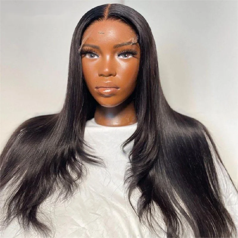 celebrity wigs for women -WOWANGEL Wear & Go Straight 6x6 Skinlike Real HD Lace Closure Wig Pre Plucked Glueless