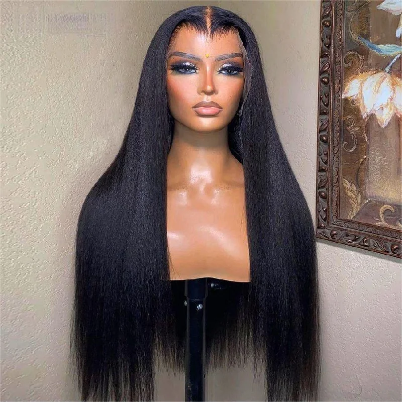 wigs for wedding events -WOWANGEL Yaki Straight 13X6 Skinlike Real HD Lace Front Wig Nature Hairline