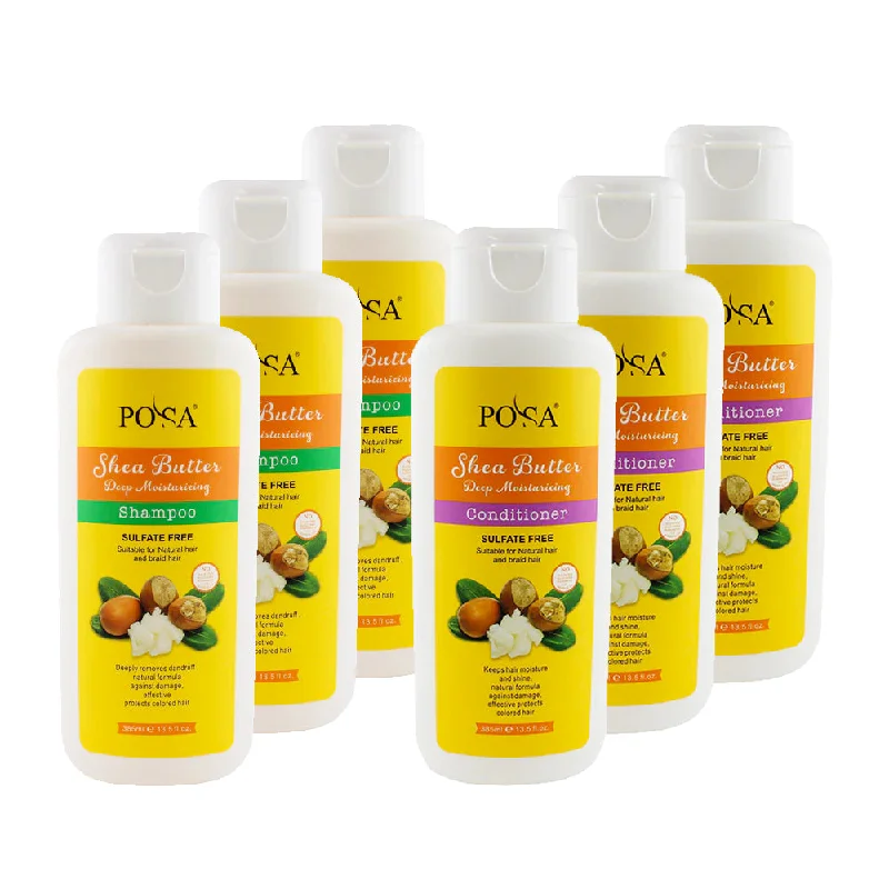 Posa Shea Butter Shampoo & Conditioner 385ml 3x Pack