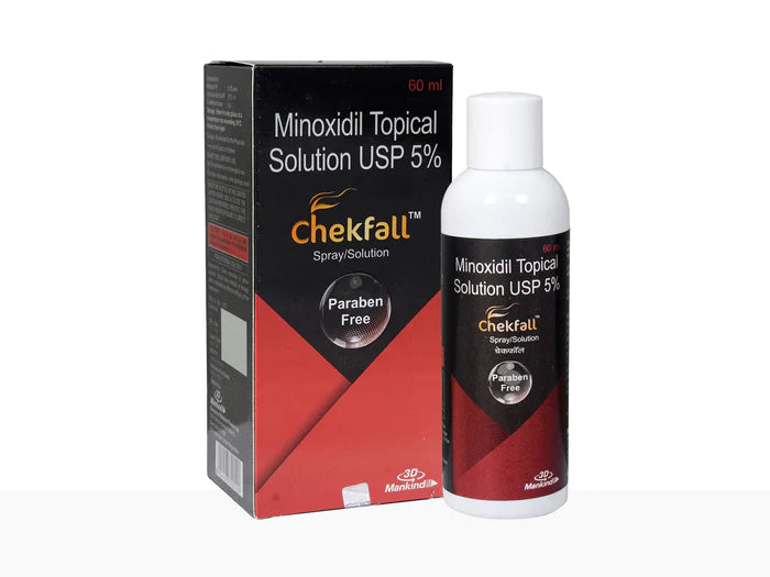 tips for reducing hair fall naturally after pregnancy -Chekfall 5% Spray Hair Solution, 60ml