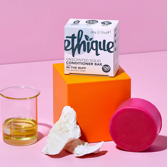 how to treat dry scalp with coconut oil treatments -ETHIQUE Solid Conditioner Bar for Sensitive Scalps 60g - In The Buff Unscented