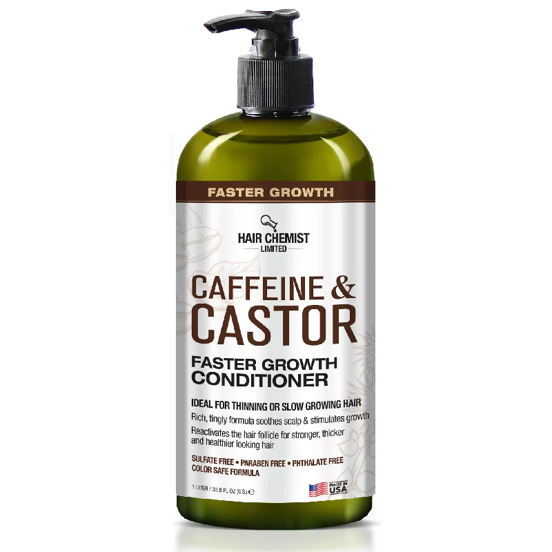 how to restore shine to damaged color-treated hair -Hair Chemist Caffeine and Castor Faster Growth Conditioner 33.8 oz.