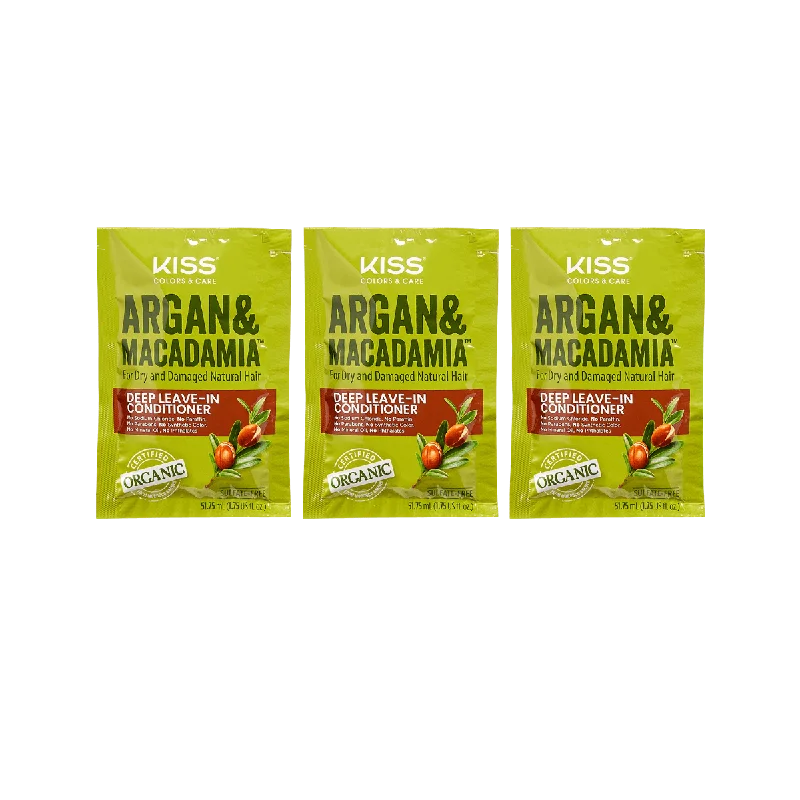 how to maintain volume in fine hair throughout the day -KISS Colors & Care Leave-In Conditioner - Argan Macadamia Moisturizing 3-Pack