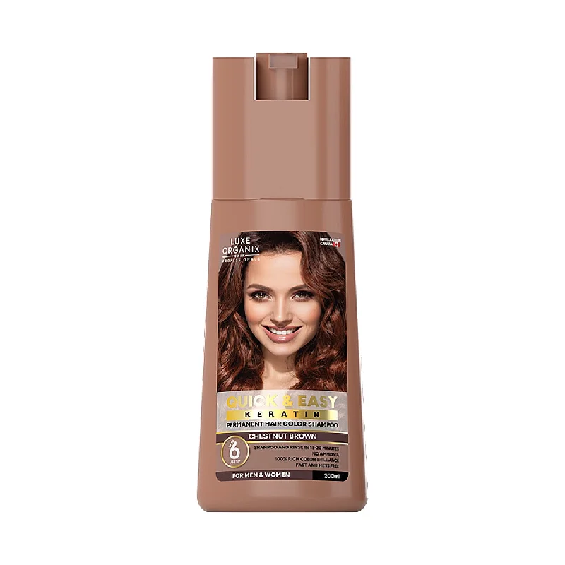 Luxe Organix Quick & Easy Keratin Permanent Hair Color Shampoo Chestnut Brown