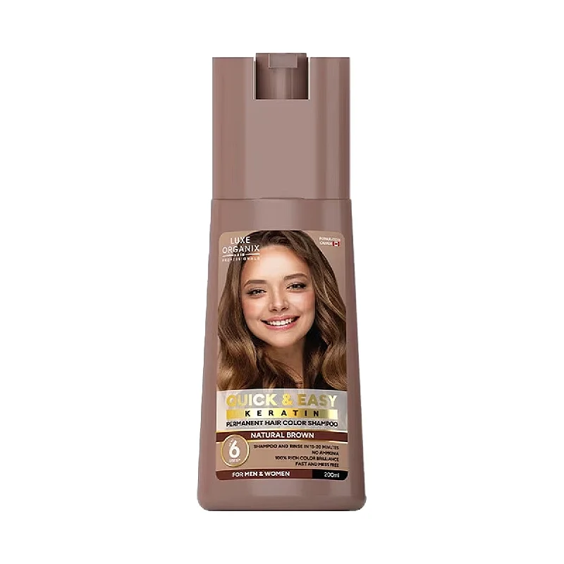 Luxe Organix Quick & Easy Keratin Permanent Hair Color Shampoo Natural Brown